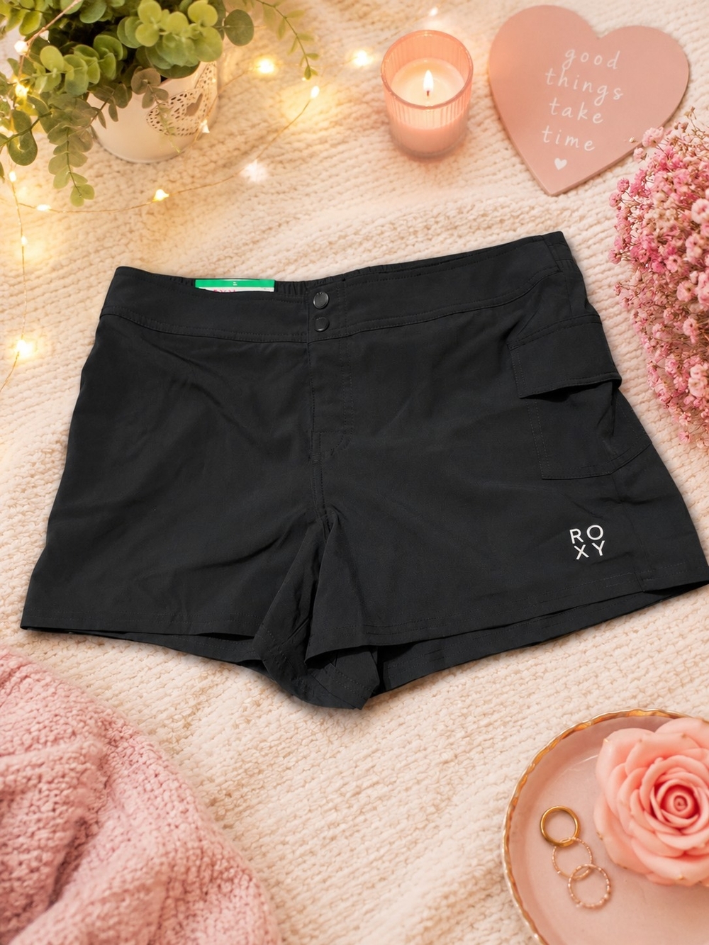 Roxy Black Board Shorts with Side Pocket